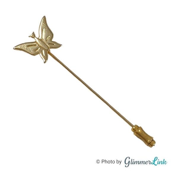Vintage Gold Tone Butterfly Stick Pin - Picture 2 of 13